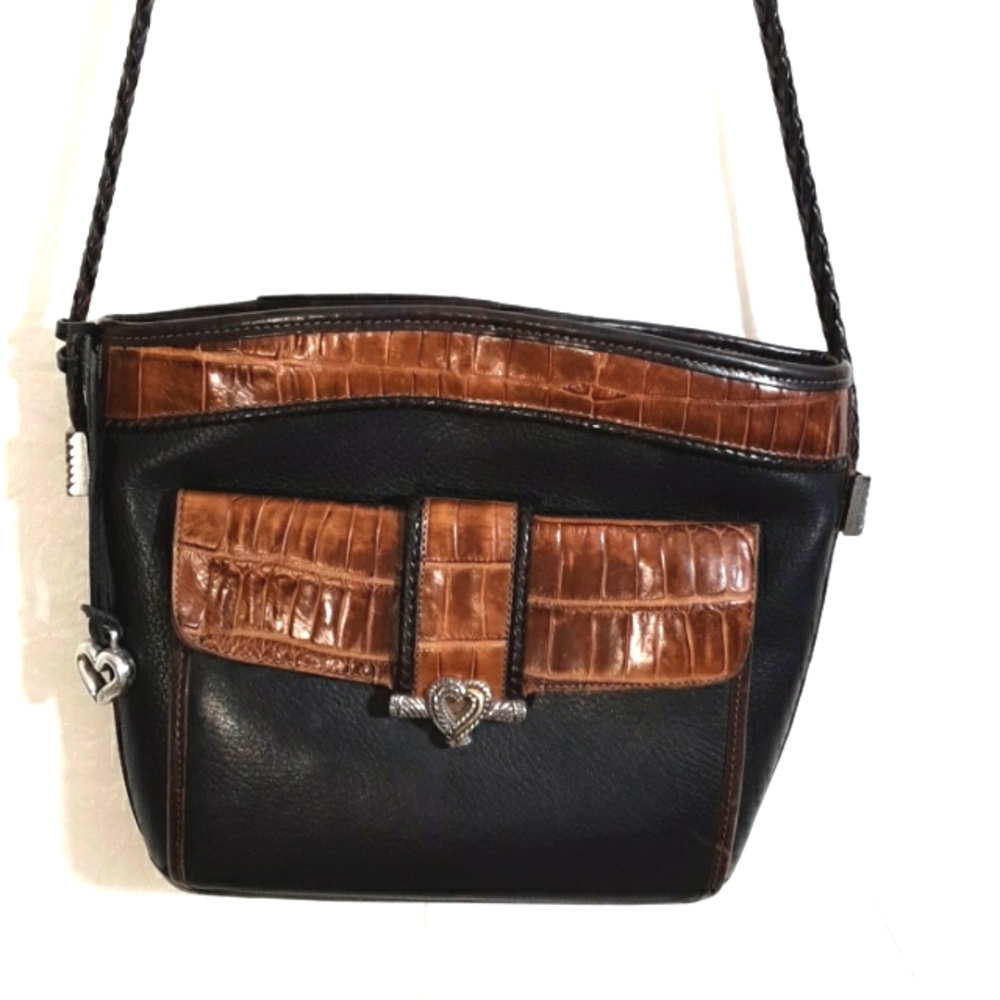 Authentic Brighton Black Brown Leather Crossbody